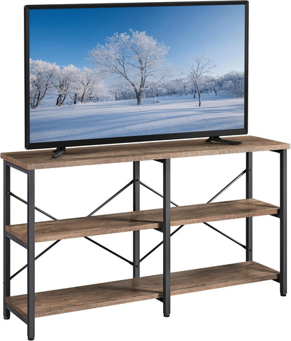 TV Stand for TV up to 65 Inch, 55 Inch Media Console Table with 3-Tier Storage Shelves for Living Room, Entertainment Center with Metal Frame, Rustic Brown