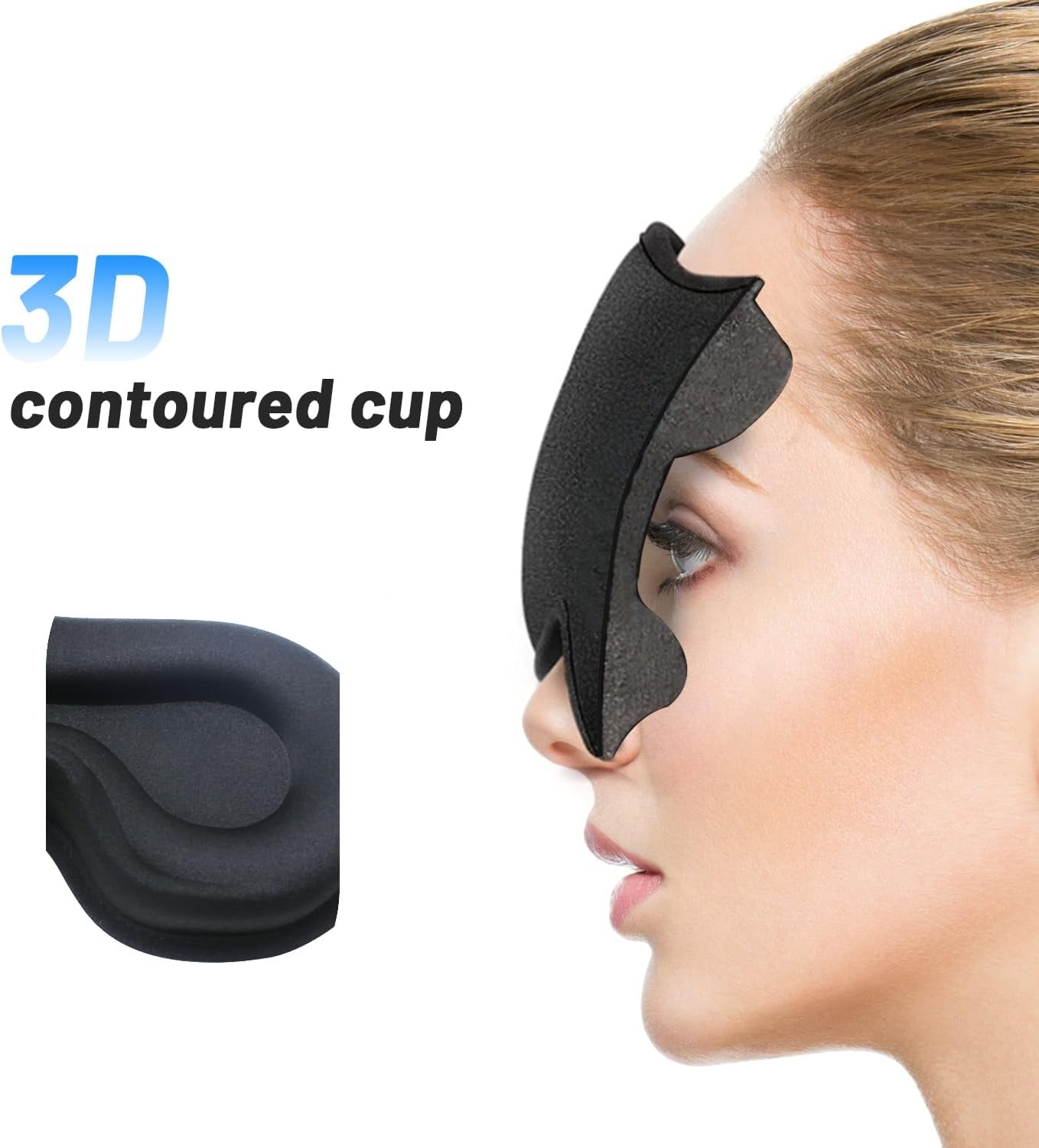 Sleep Eye Mask for Men Women, Lash Extensions 3D Sleeping Mask, Travel Blackout Night Blindfold Eye Shade Cover with Adjustable Strap (Black-3D)