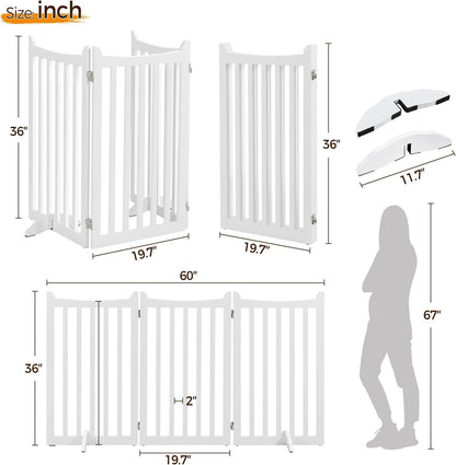 Dog Gate 36&quot; H Extra Large Freestanding Pet Gate 3-Panel Wooden Dog Fence with 2 Support Feet Folding Dog Gate for Indoor, Stairs, Doorways, Halls, Kitchen Pet Barrier White, 60&quot; L X 36&quot; H