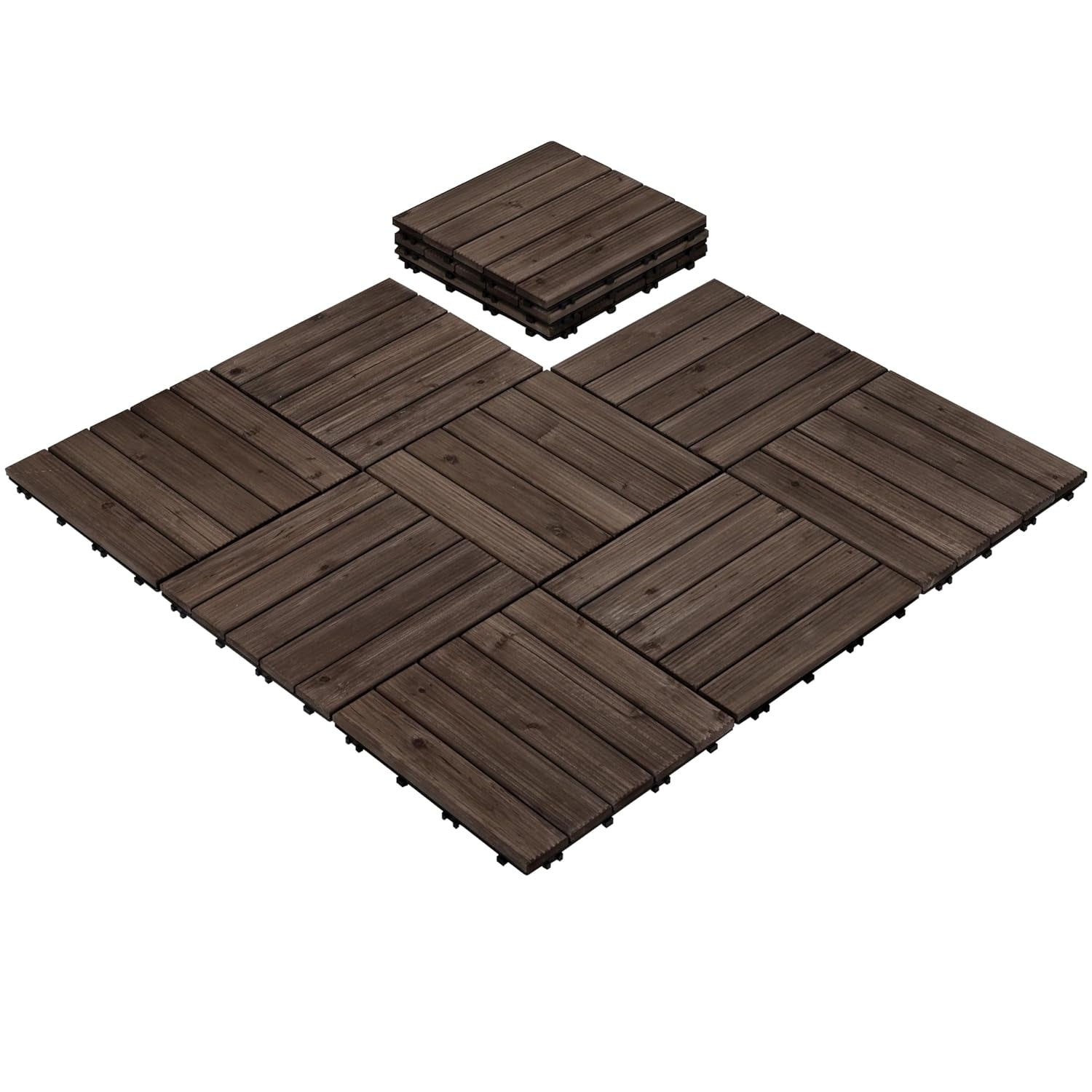 11Pcs Patio Deck Tiles 12 X 12In Interlocking Wood Floor Tiles Indoor &amp; Outdoor for Patio Garden Deck Poolside Tiles, Black