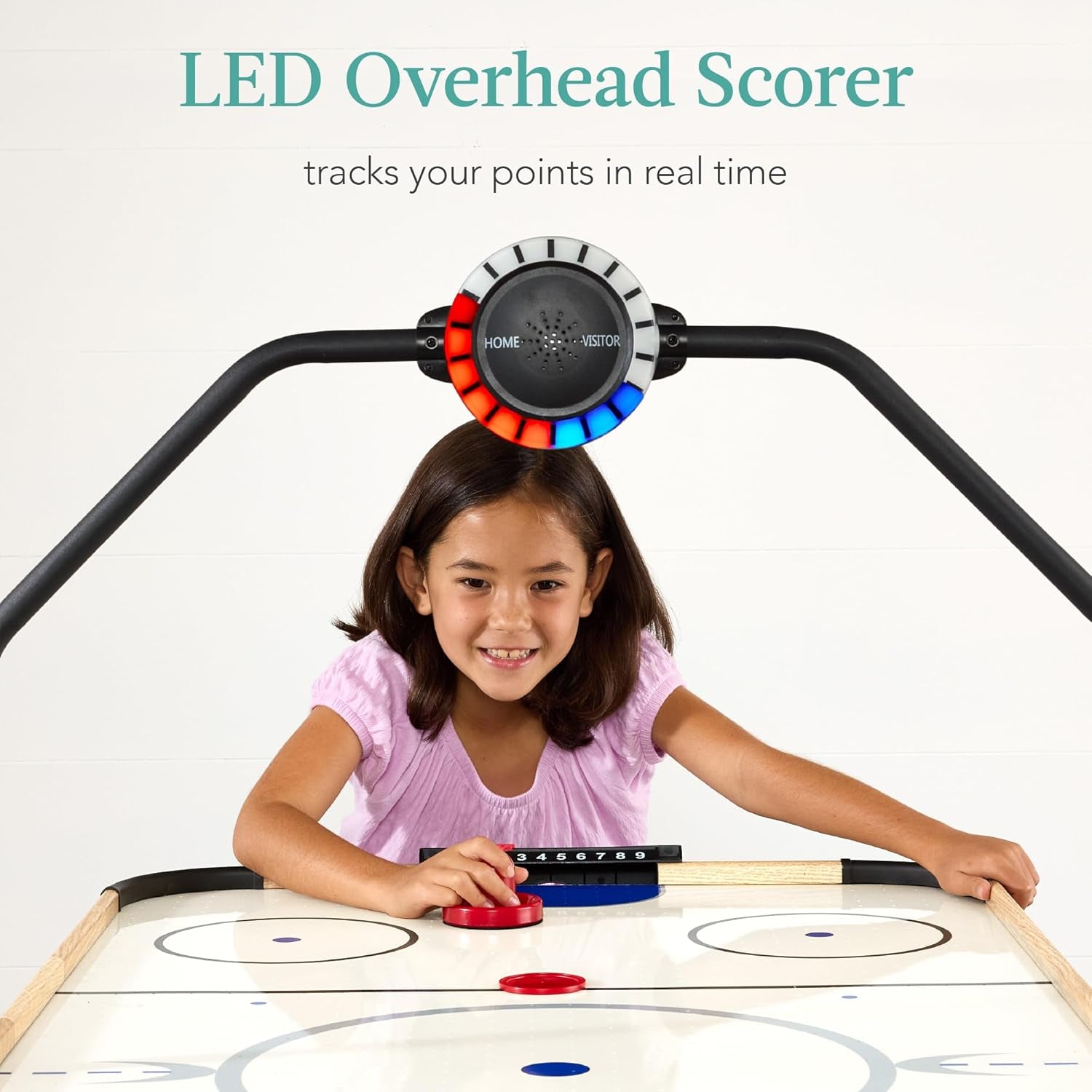 LED 54 Inch Air Hockey Game Table W/Light-Up Scoreboard, Powerful Motor, AC Outlet. Includes 2 Pucks, 2 Pushers