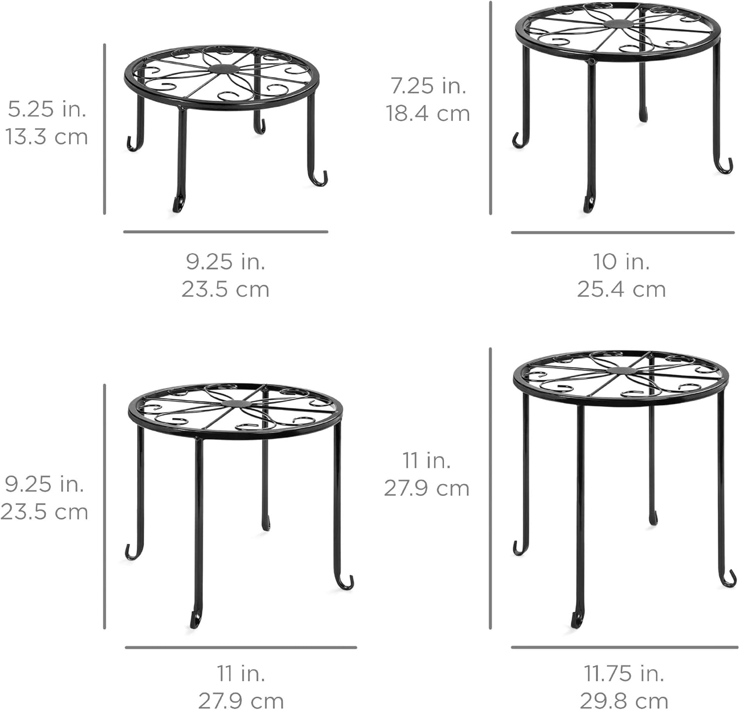 Set of 4 Indoor Outdoor Metal Nesting Plant Stands, Flowerpot Holder Display Rack for Home &amp; Garden Décor W/ Starburst Design