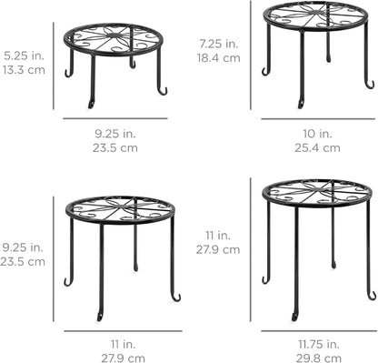 Set of 4 Indoor Outdoor Metal Nesting Plant Stands, Flowerpot Holder Display Rack for Home &amp; Garden Décor W/ Starburst Design