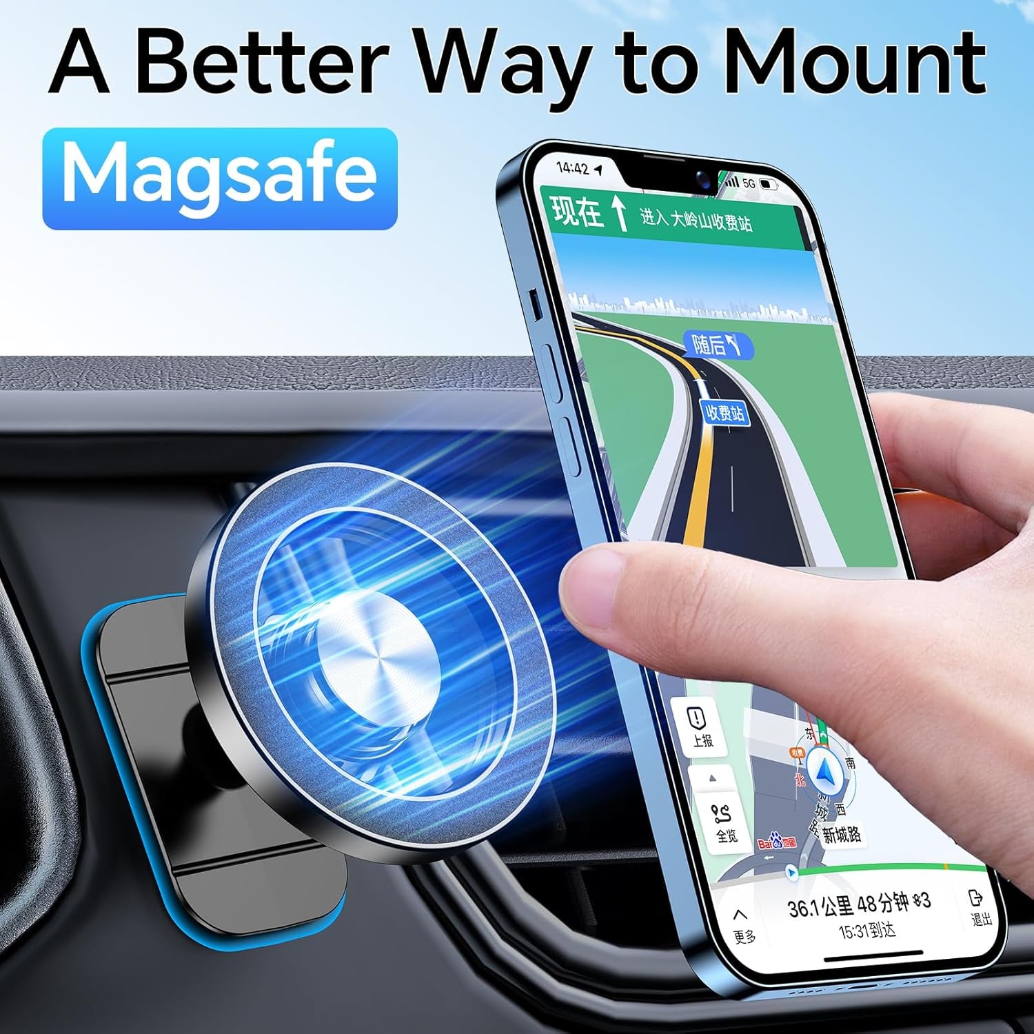 For Magsafe Car Mount【20 Strong Magnets】Magnetic Phone Holder for Car Phone Holder Mount Dash【360°】Cell Phone Holders for Your Car Accessories for Women Men Iphone 16 Pro Max 15 14 13 12 Plus