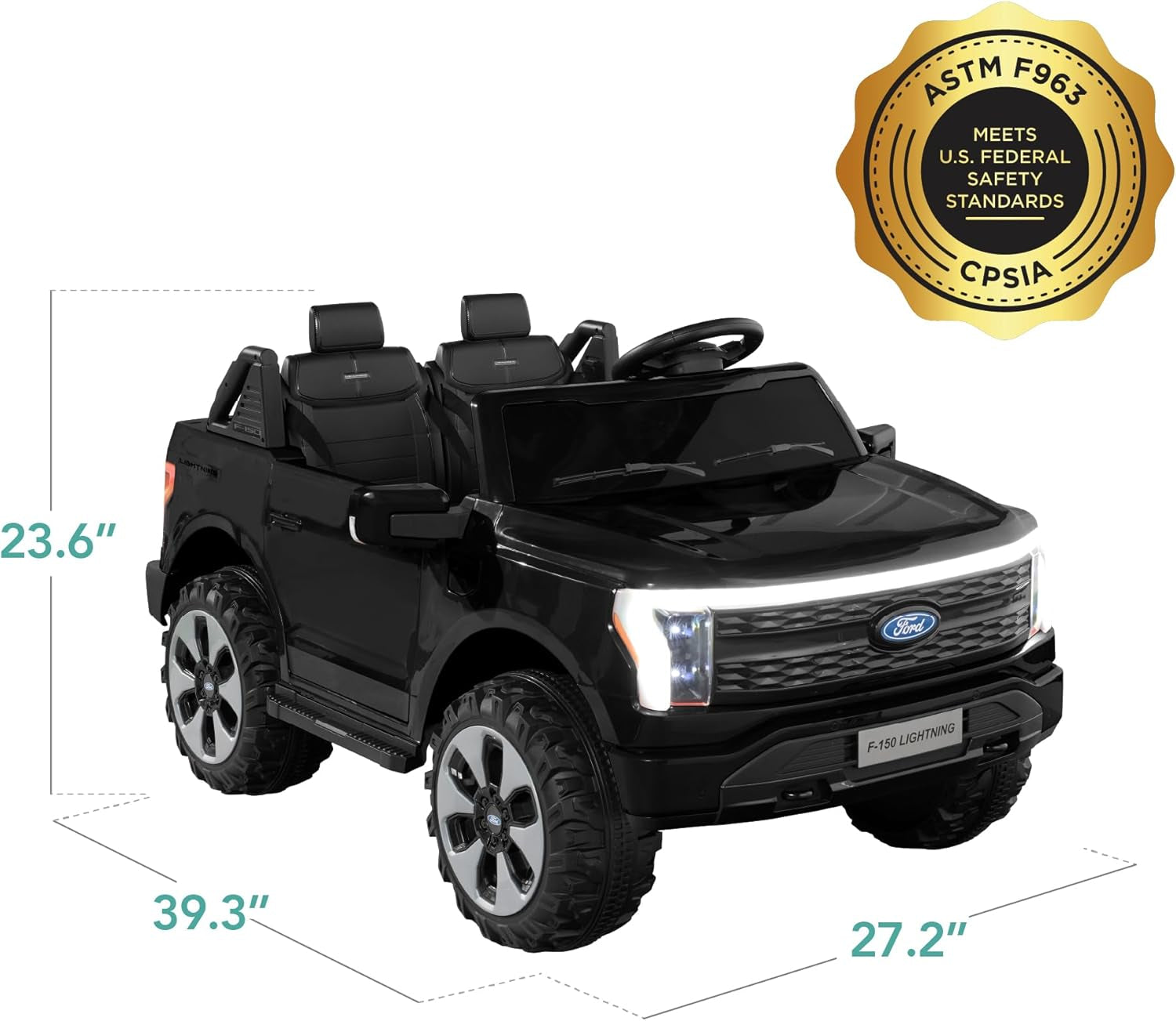 Licensed Ford F-150 Lightning Truck Kids 24V 2-Seater Electric Ride on Car Toy W/ 132Lb Weight Capacity, Parent Control - Black