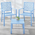 3-Piece Outdoor Bistro Set, Stackable Modern Steel Furniture for Porch, Garden W/ 2 Chairs, Table, Geometric Decor - Sky Blue