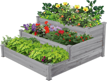 3 Tier 47 X 47 X 22In Raised Garden Bed Horticulture Outdoor Elevated Flower Box Tiered Garden Bed Wooden Vegetables Growing Planter for Backyard/Patio/Gardener