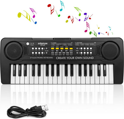 Kids Piano Keyboard, 37 Keys Electronic Piano for Kids Portable Multi-Function Musical Instruments Birthday Educational Gift Toys for 3 4 5 6 7 8 Year Old Boys Girls Children Beginner (Black)