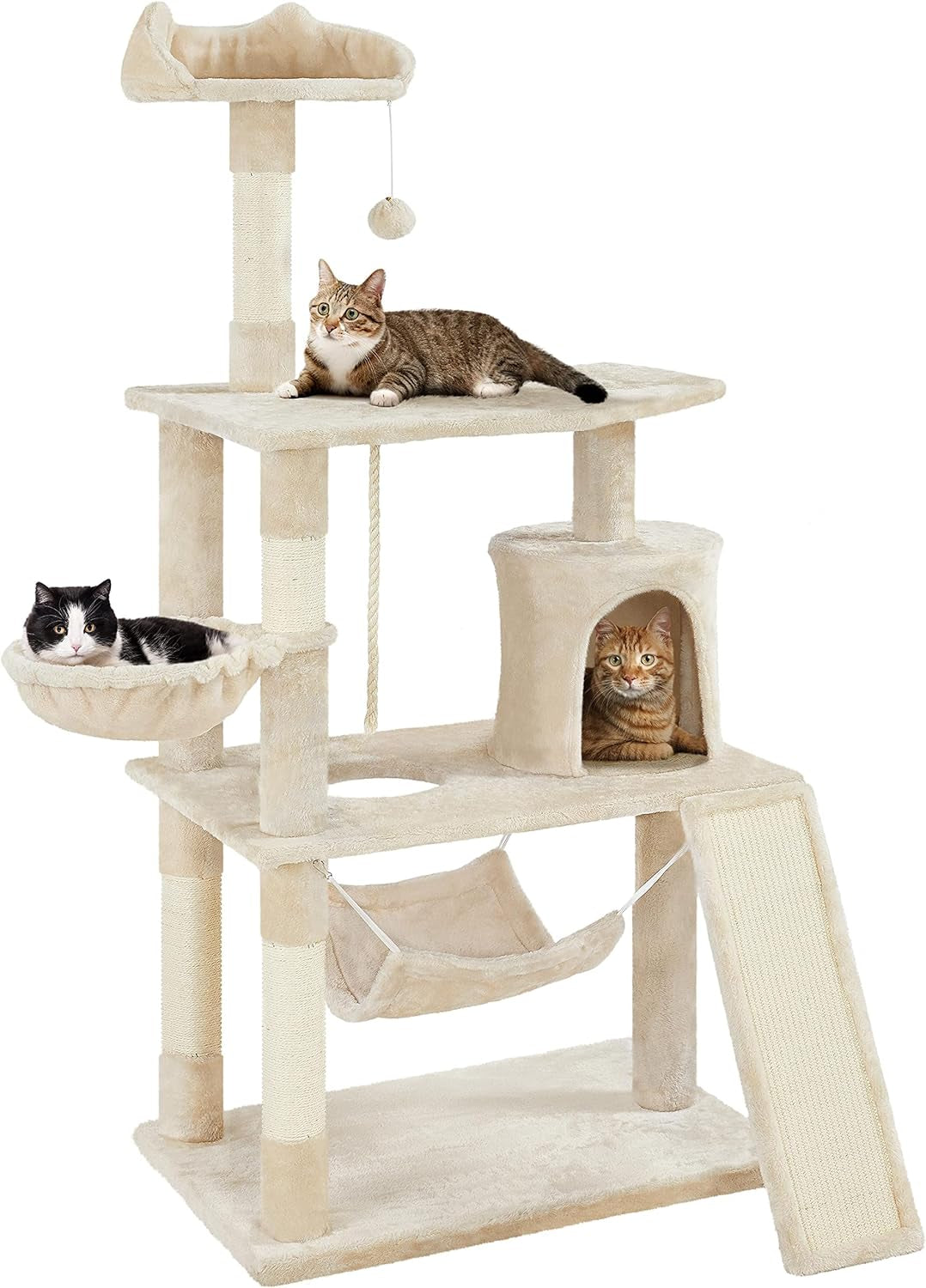 63.5″ H Cat Tree, Multi Level Cat Tree Condo with Basket Hammock Scratching Post, Cat Furniture for Indoor Cats