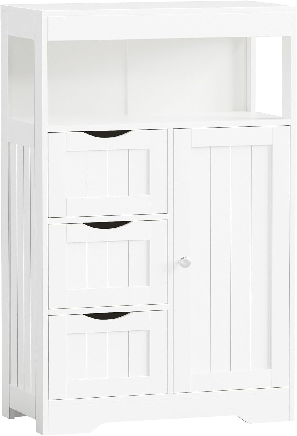 Bathroom Floor Cabinet, Wooden Free-Standing Storage Organizer with 1 Door and 3 Drawers, Bathroom Storage Cabinet for Living Room/Kitchen/Hallway/Home Office (Light White, 3 Drawers)