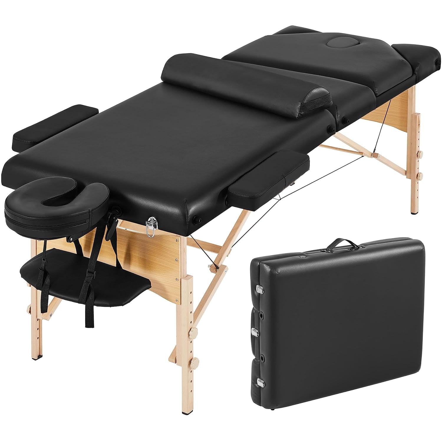 Massage Tables Portable Lash Bed Foldable Massage Bed Wide Tattoo Table with Bolster &amp; Carrying Bag Beauty Facial Bed Black