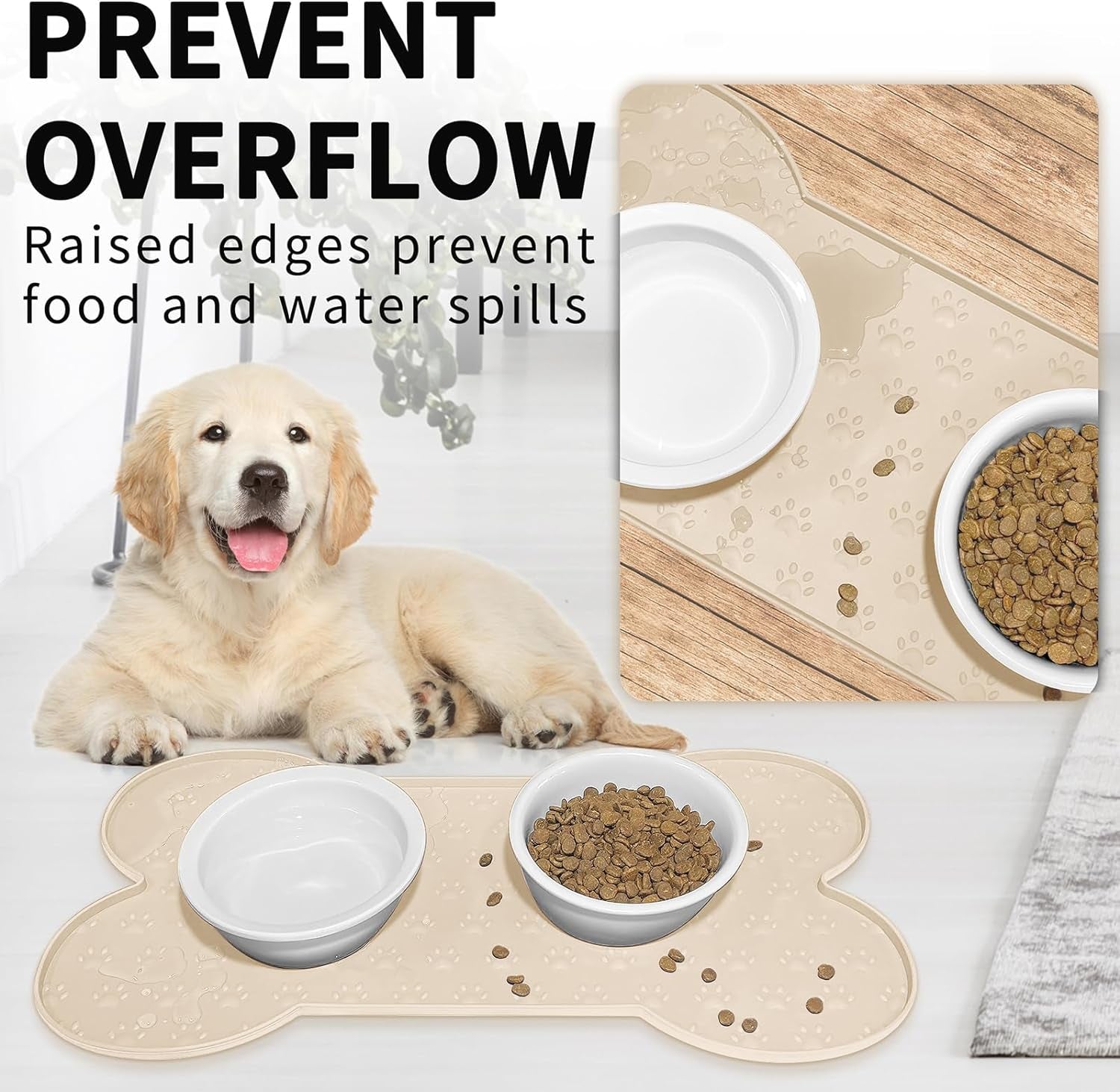 Dog Food Mat Anti-Slip Silicone Dog Bowl Mat Thicker Pet Placemat Waterproof Cat Feeder Pad with Raised Edge Puppy Kitten Feeding Mats Suitable Small Medium-Sized Dogs Cats Eating Tray