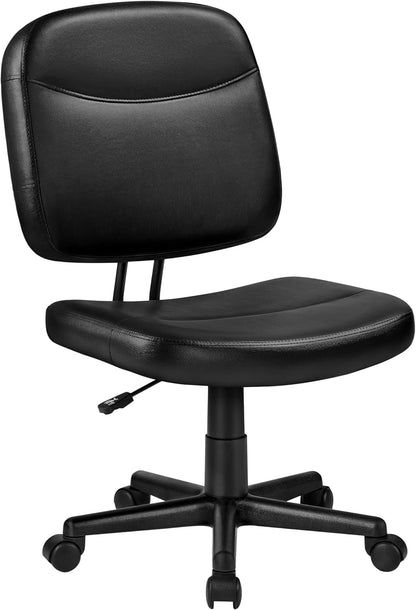 Armless Office Chair Ergonomic Desk Chair Low Back PU Leather Adjustable Swivel Chair Computer Task Chair, Black