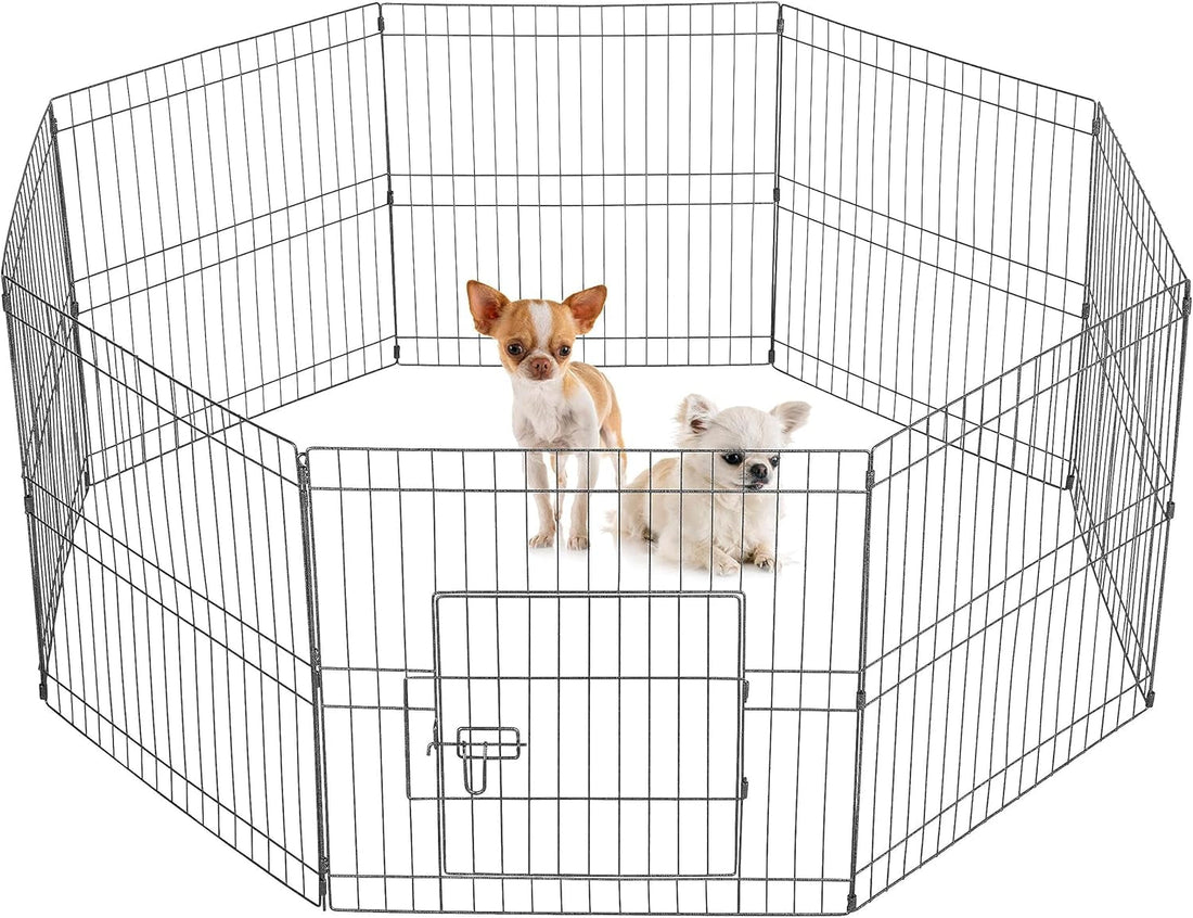 24&quot; High 8 Panel Foldable Metal Dog Exercise Pen Pet Playpen Dog Fence Outdoor &amp; Indoor Use for Small Animals with Door Black