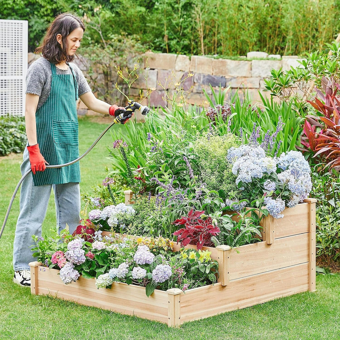 3 Tier 47 X 47 X 22In Raised Garden Bed Horticulture Outdoor Elevated Flower Box Tiered Garden Bed Wooden Vegetables Growing Planter for Backyard/Patio/Gardener