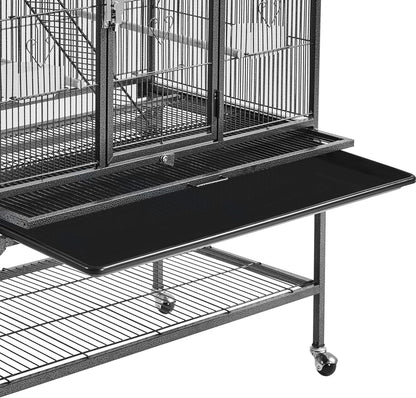 69-Inch Extra Large Wrought Iron 3 Levels Ferret Chinchilla Sugar Glider Squirrel Small Animal Cage with Cross Shelves and Ladders, Black