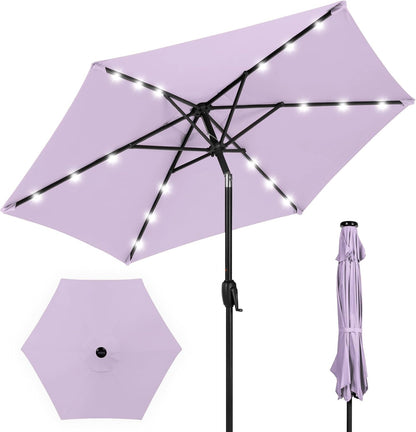 10Ft Solar Polyester LED Lighted Patio Umbrella W/Tilt Adjustment and Uv-Resistant Fabric - Tan