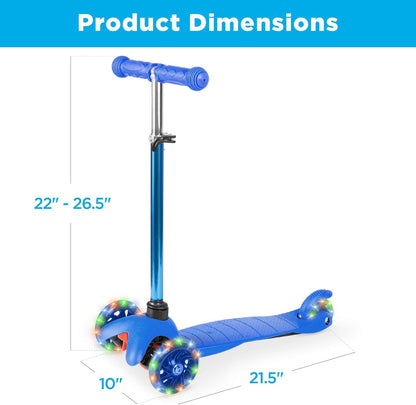 Kids Mini Kick Scooter Toy W/ Light-Up Wheels, Height Adjustable T-Bar, Foot Break - Blue