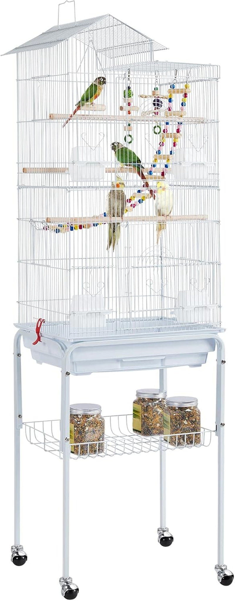 Bird Cage 64-Inch Play Open Top Medium Small Parrot Parakeet Bird Cages with Detachable Rolling Stand for Parrot Lovebirds Finches Parakeets Budgie Parrotlet Conures, Pet Flight Birdcage