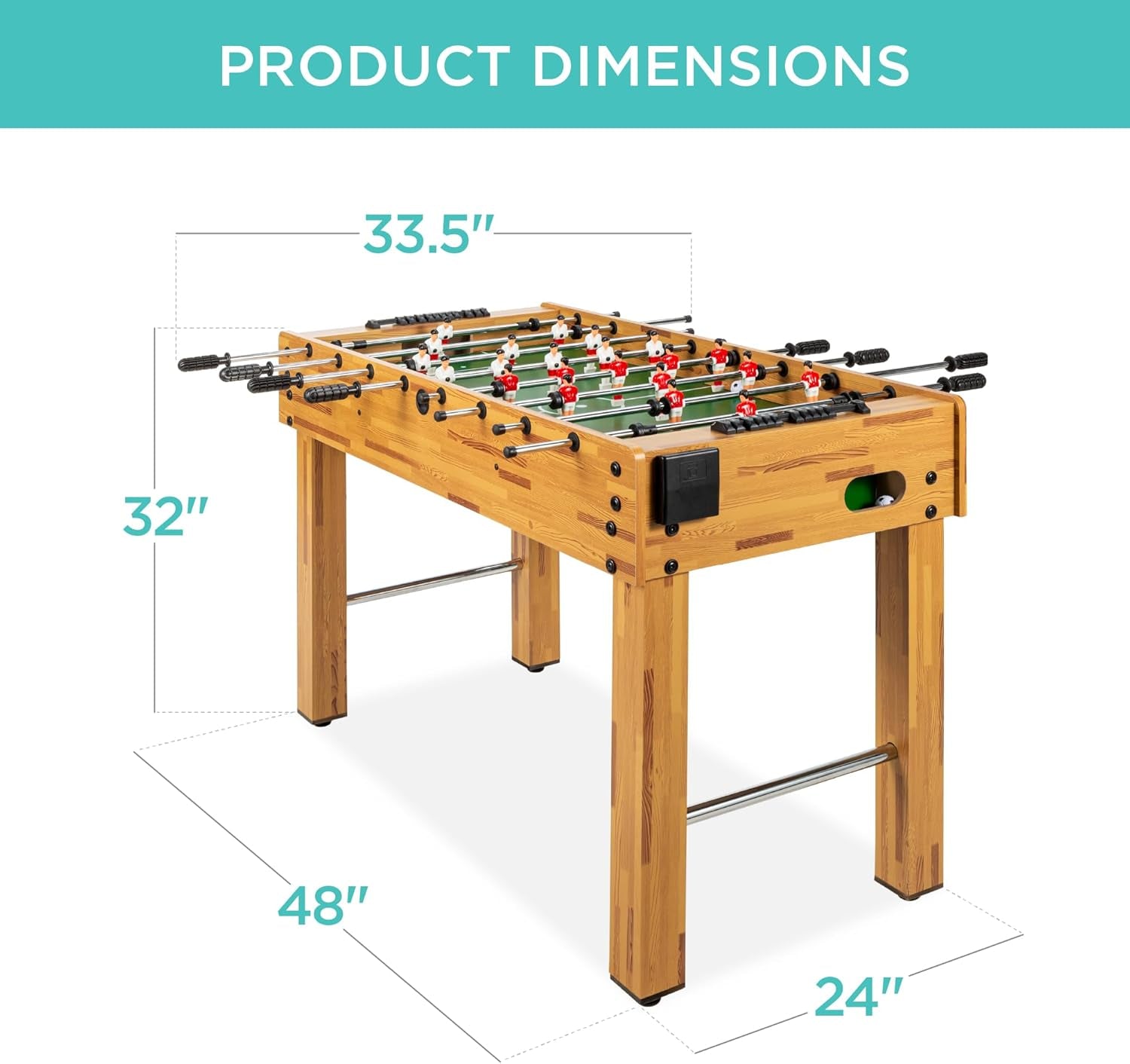 48In Competition Sized Foosball Table for Home, Game Room W/ 2 Balls, 2 Cup Holders