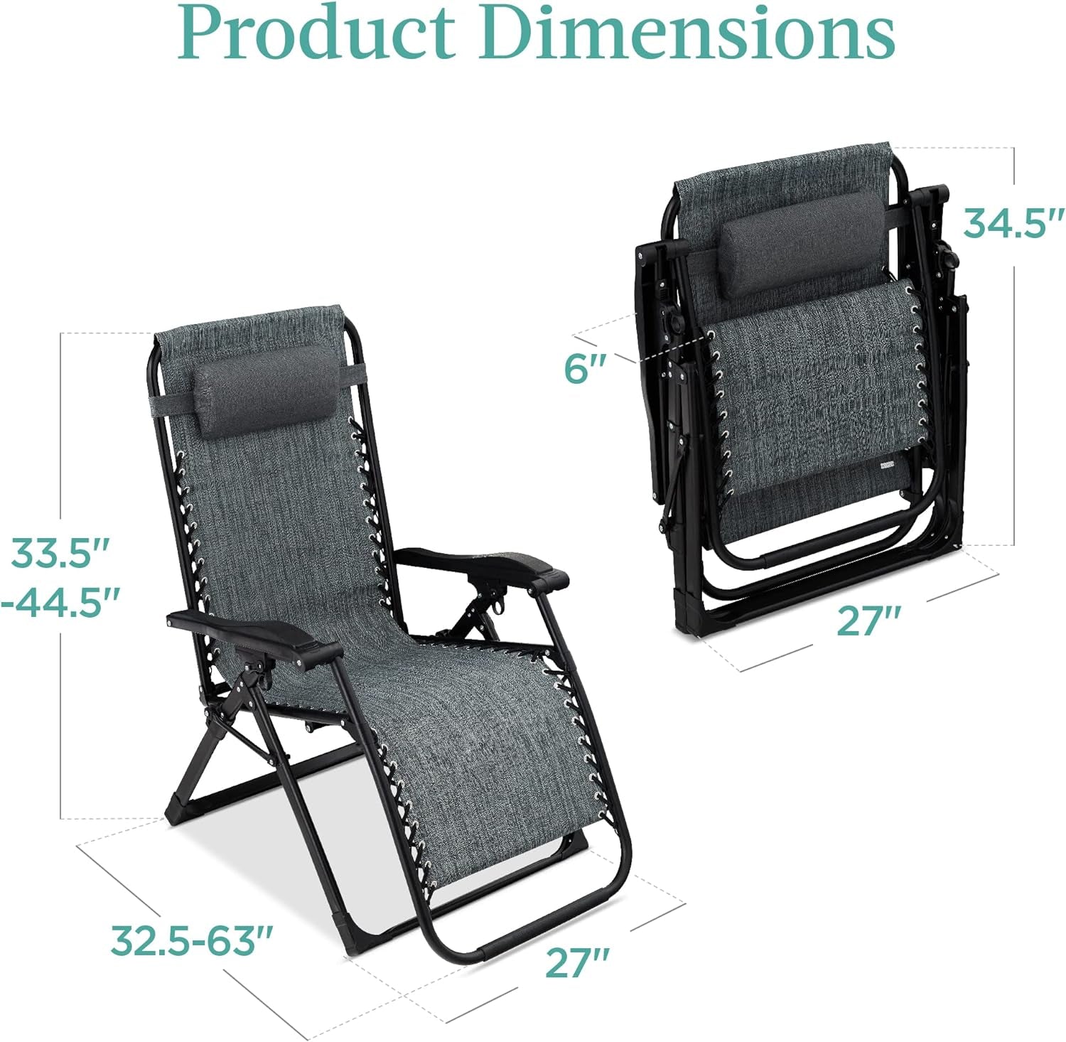 Oversized Zero Gravity Chair, Folding Outdoor Patio Recliner, XL anti Gravity Lounger W/Removable Cushion, Cup Holder, Side Tray, 350Lb Capacity - Fossil Gray