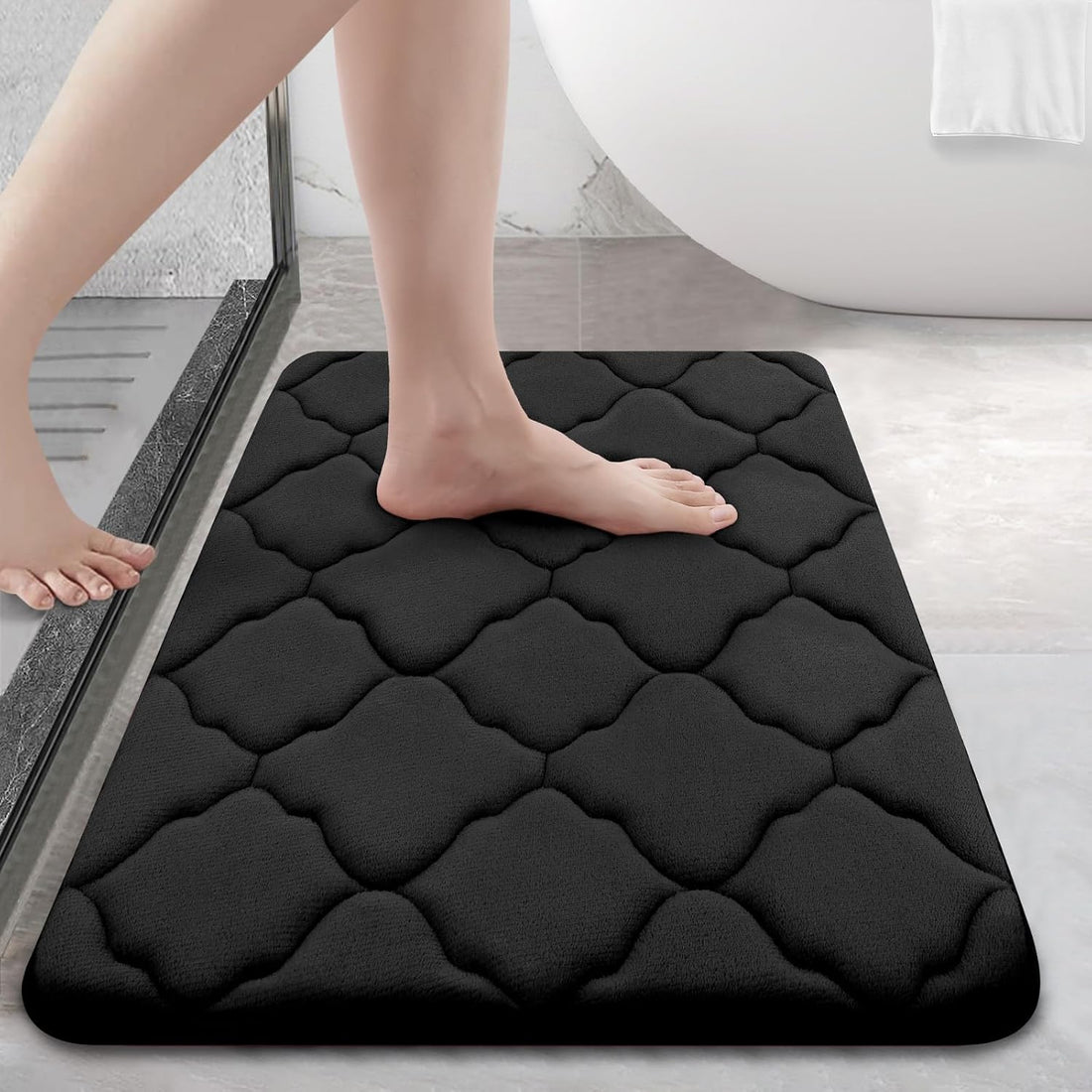 Memory Foam Bath Mat Rug 24X16, Soft and Absorbent Bathroom Rugs, Non-Slip, Comfortable, Machine Washable Bath Carpet for Bathroom Floor, Tub, Shower and Home Decor Accessories, Black