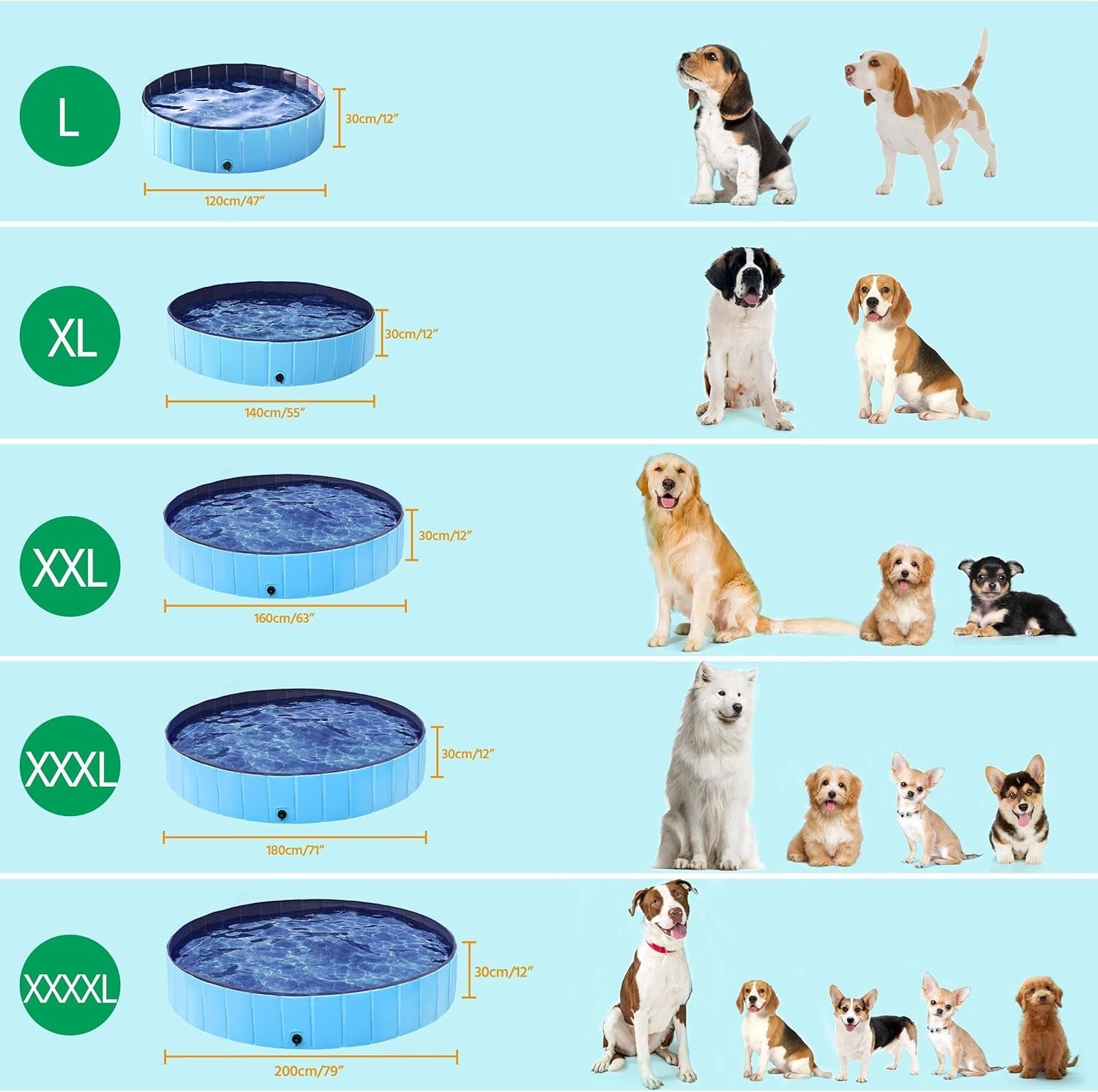 Foldable Dog Pool 63 X 12 Inches Collapsible Hard Plastic Pet Swimming Pool Portable Dog Bath Tub Puppy Cat Shower Pet Wading Pool for Outdoor/Indoor W/Pet Repair Patches, Blue