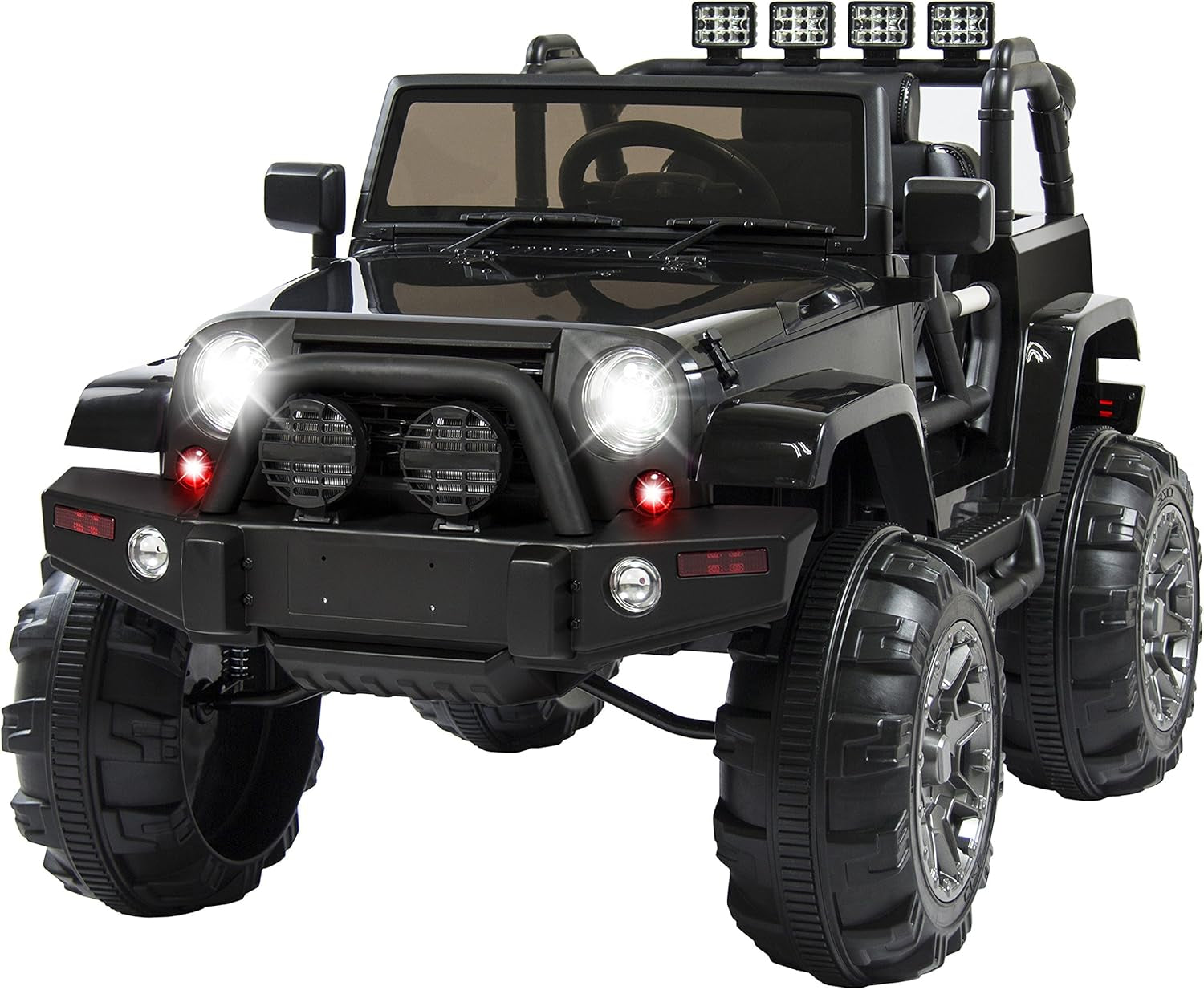 Kids 12V Ride on Truck, Battery Powered Toy Car W/Spring Suspension, Remote Control, 3 Speeds, LED Lights, Bluetooth - Black