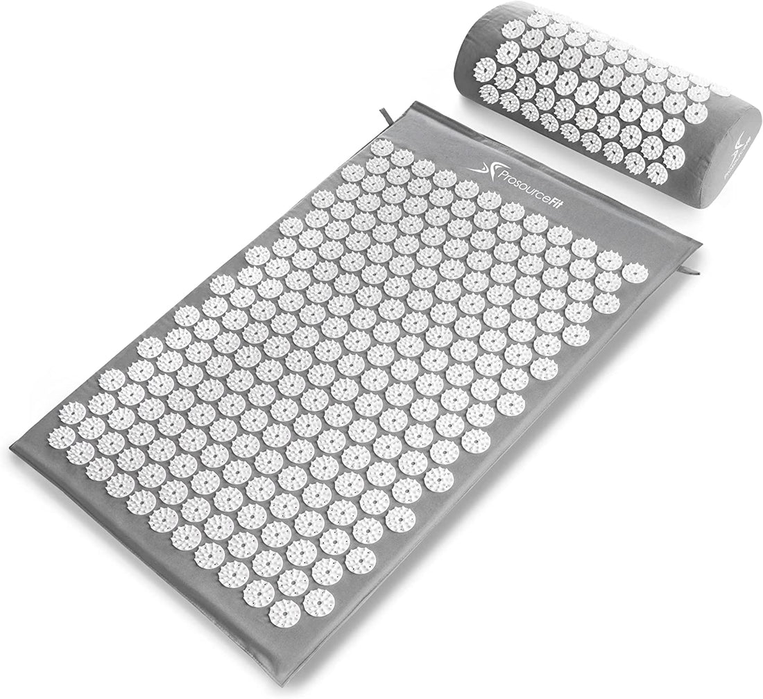 Acupressure Mat and Pillow Set for Back/Neck Pain Relief and Muscle Relaxation, Large - Gray/Gray