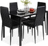 5-Piece Glass Dining Set, Modern Kitchen Table Furniture for Dining Room, Dinette, Compact Space-Saving W/Glass Tabletop, 4 Upholstered PU Chairs, Metal Steel Frame - Black