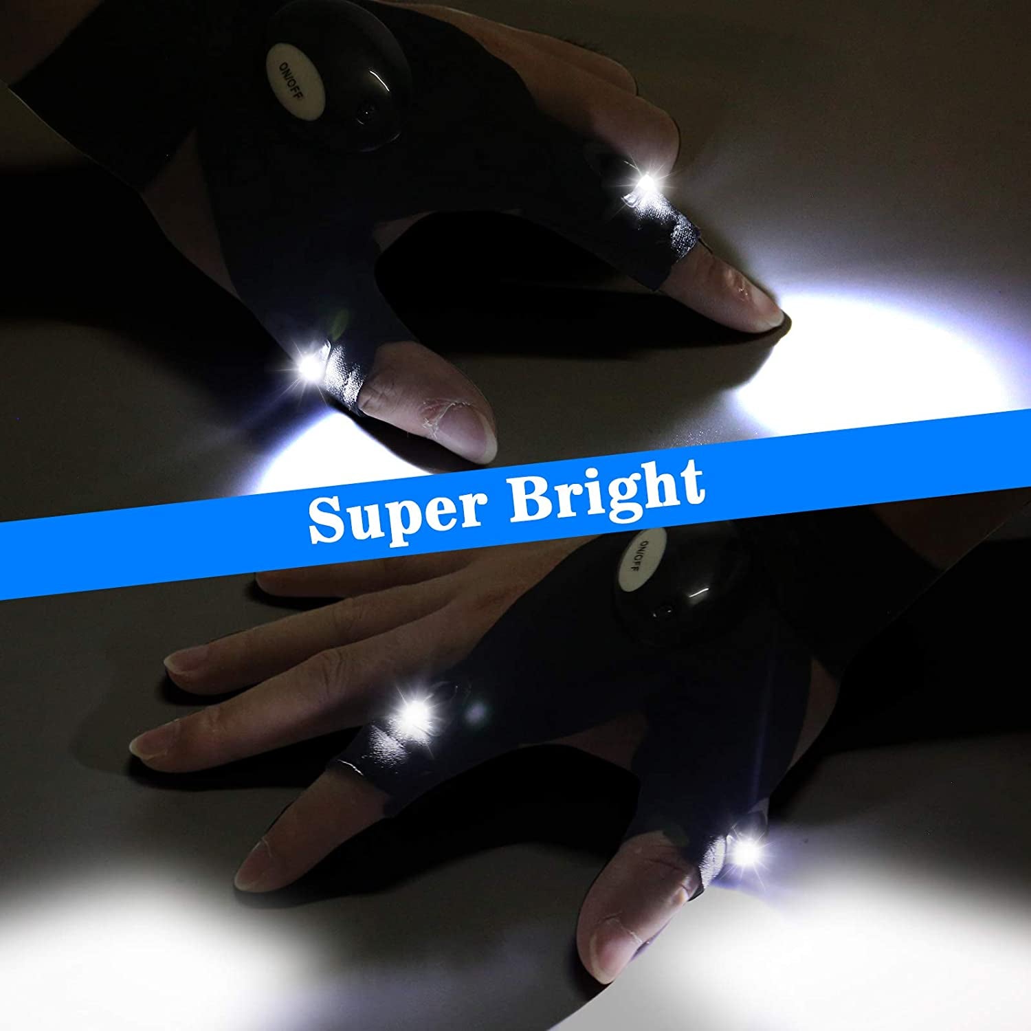 LED Flashlight Gloves, Valentines Day Gifts for Him Men Boyfriend Husband, Cool Gadget Hands-Free Finger Lights Waterproof for Camping Fishing Repairing, Fathers Day Christmas Birthday Gift