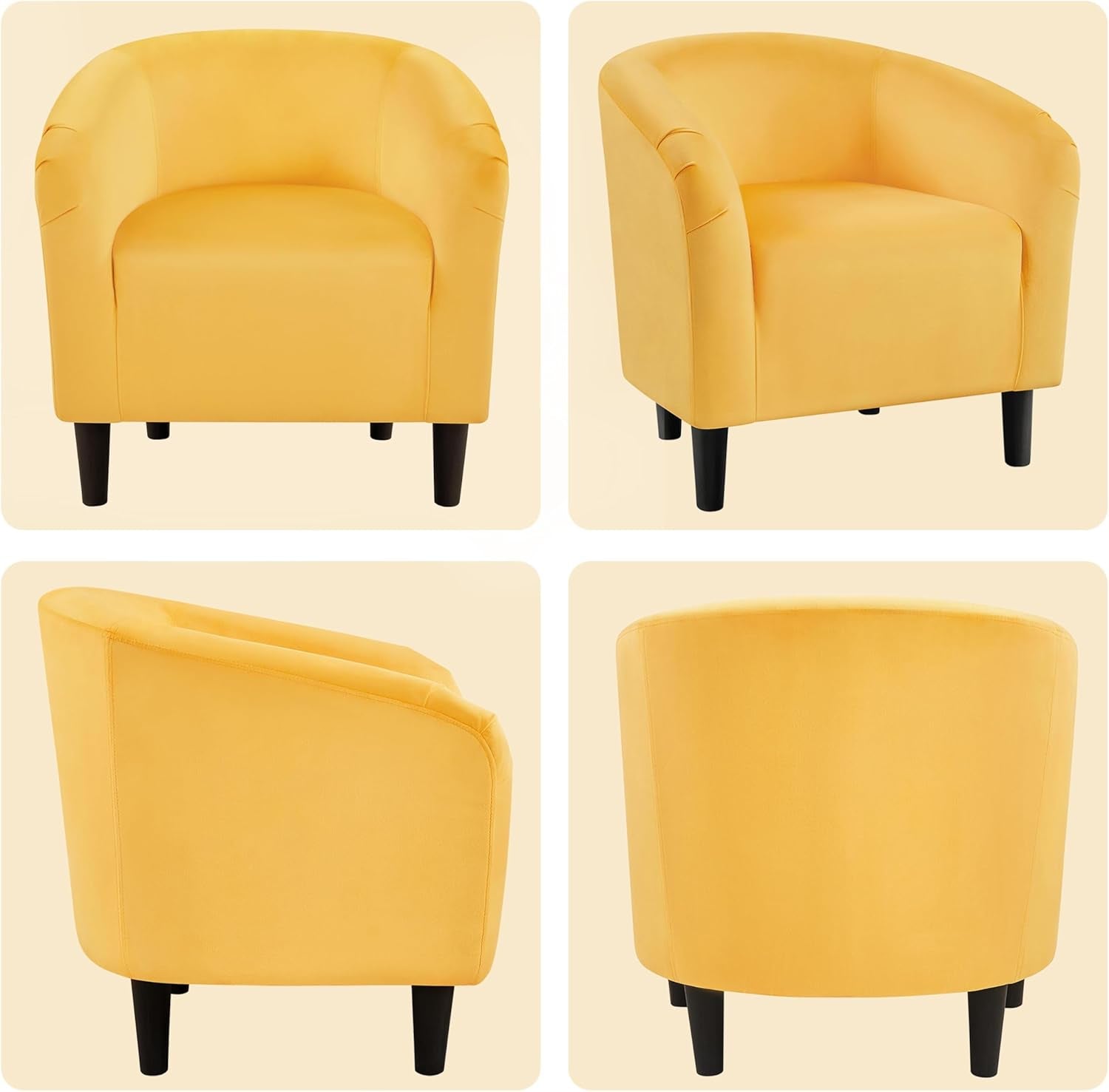 Yellow Chair, Accent Chair for Bedroom, Armchair for Living Room, Velvet Fabric Club Chair with Soft Padded Seat and Sturdy Legs for Bedroom Waiting Room, Yellow