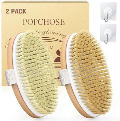 Dry Brushing Body Brush, Natural Bristle Dry Skin Exfoliating Brush Body Scrub for Flawless Skin, Cellulite Treatment, Lymphatic Drainage and Blood Circulation Improvement