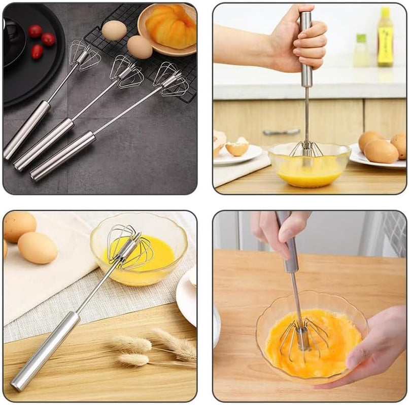 Stainless Steel Semi-Automatic Whisk, 2024 New Stainless Steel Egg Whisk Hand Push Rotary Whisk Blender, Hand Push Mixer Stirrer Tool for Cooking Kitchen Home Egg Milk (10In)