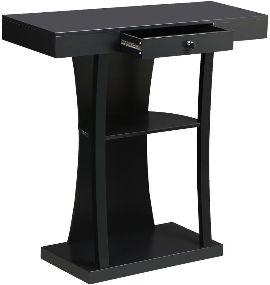 3 Tier Console Sofa Tables with Drawers Living Room Pedestal Entry Table Black