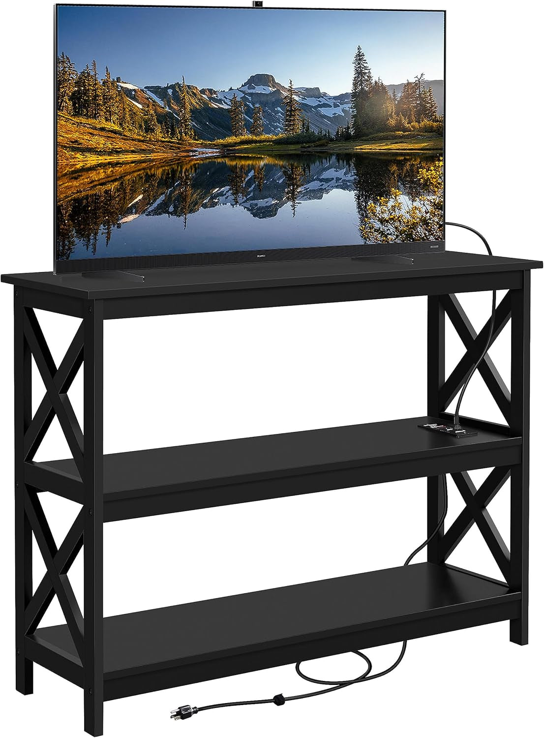 TV Stand with Power Outlet, Entertainment Center for TV up to 45 Inch, 3-Tier Media Console Table with Open Storage Shelves for Bedroom/Living Room/Hallway Espresso