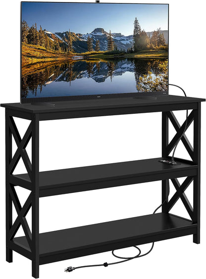 TV Stand with Power Outlet, Entertainment Center for TV up to 45 Inch, 3-Tier Media Console Table with Open Storage Shelves for Bedroom/Living Room/Hallway Espresso