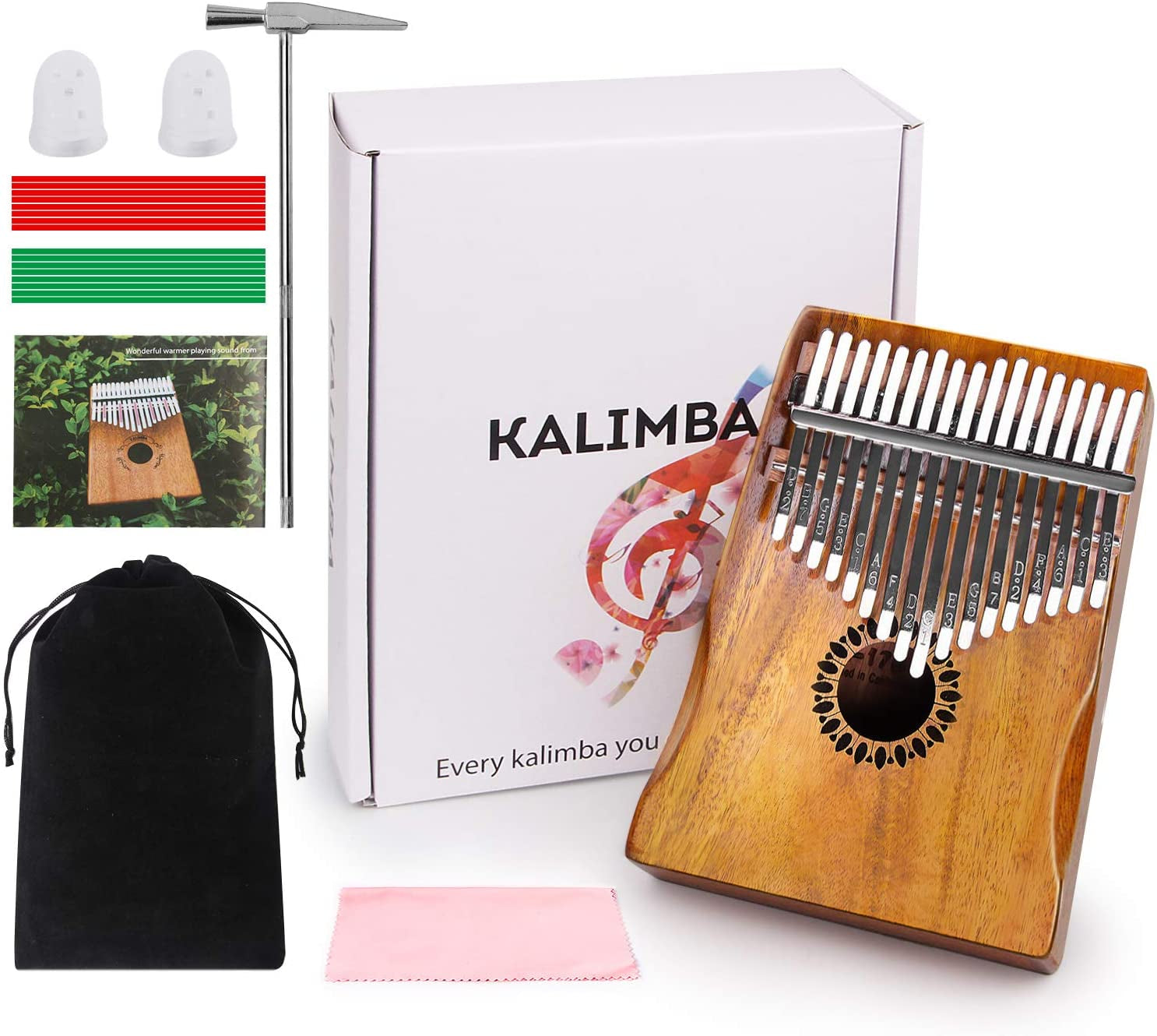 Kalimba Thumb Piano 17 Keys, Portable Mbira Finger Piano Gifts for Kids and Adults Beginners Wood