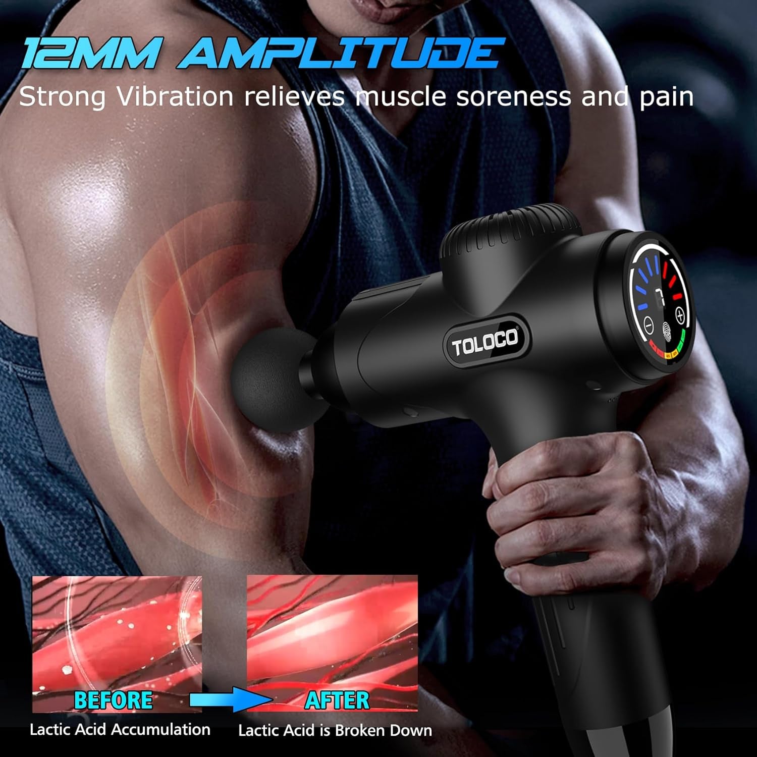 Massage Gun, Massage Gun Deep Tissue, Percussion Massage Gun with 10 Replacement Heads, Super Quiet Portable Electric Massager for Athletes, Relax, Black