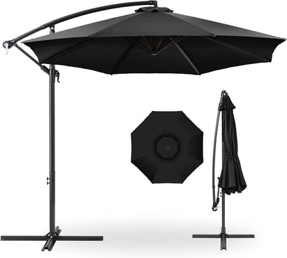 10Ft Offset Hanging Market Patio Umbrella W/Easy Tilt Adjustment, Polyester Shade, 8 Ribs for Backyard, Poolside, Lawn and Garden