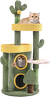 Cactus Cat Tree for Indoor Cats, 48.5In Cat Tower with 2 Large Platform, 2 Tiered Condo, Scratching Posts & Dangling Balls, Oasis-Themed Cat Activity Center