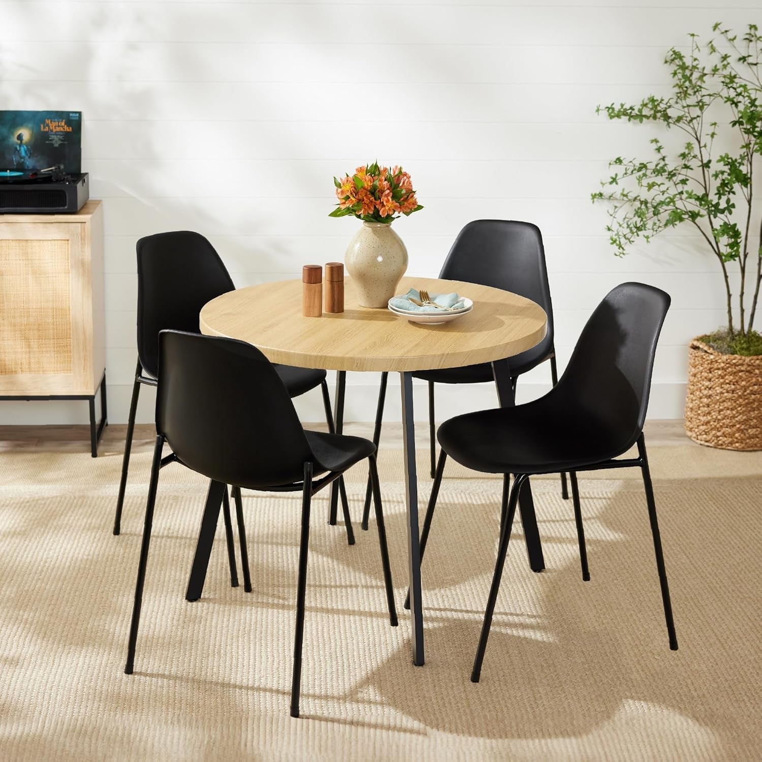 round Mid-Century Modern 35.5In Dining Table, Space-Saving Dinette for Home, Kitchen, Apartment W/Steel Legs - Natural