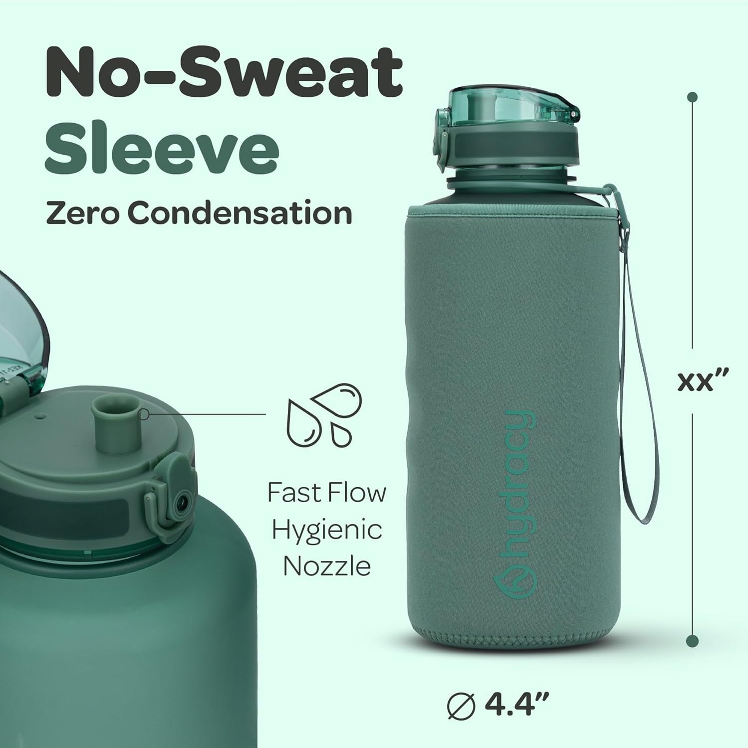 Water Bottle with Time Marker -Large BPA Free Water Bottle &amp; No Sweat Sleeve -Leak Proof Gym Bottle with Fruit Infuser Strainer &amp; Times to Drink -Ideal for Fitness Sports &amp; Outdoors