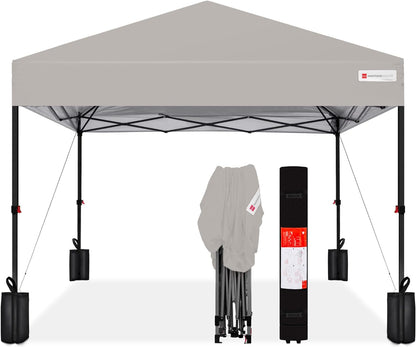 10X10Ft 1-Person Setup Pop up Canopy Tent Instant Portable Shelter W/ 1-Button Push, Case, 4 Weight Bags - White