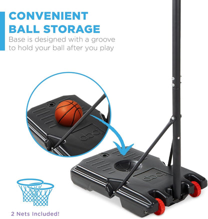 Kids Height-Adjustable Basketball Hoop, Portable Backboard Set W/ 2 Wheels, Fillable Base, 70.5In to 82.3In Tall