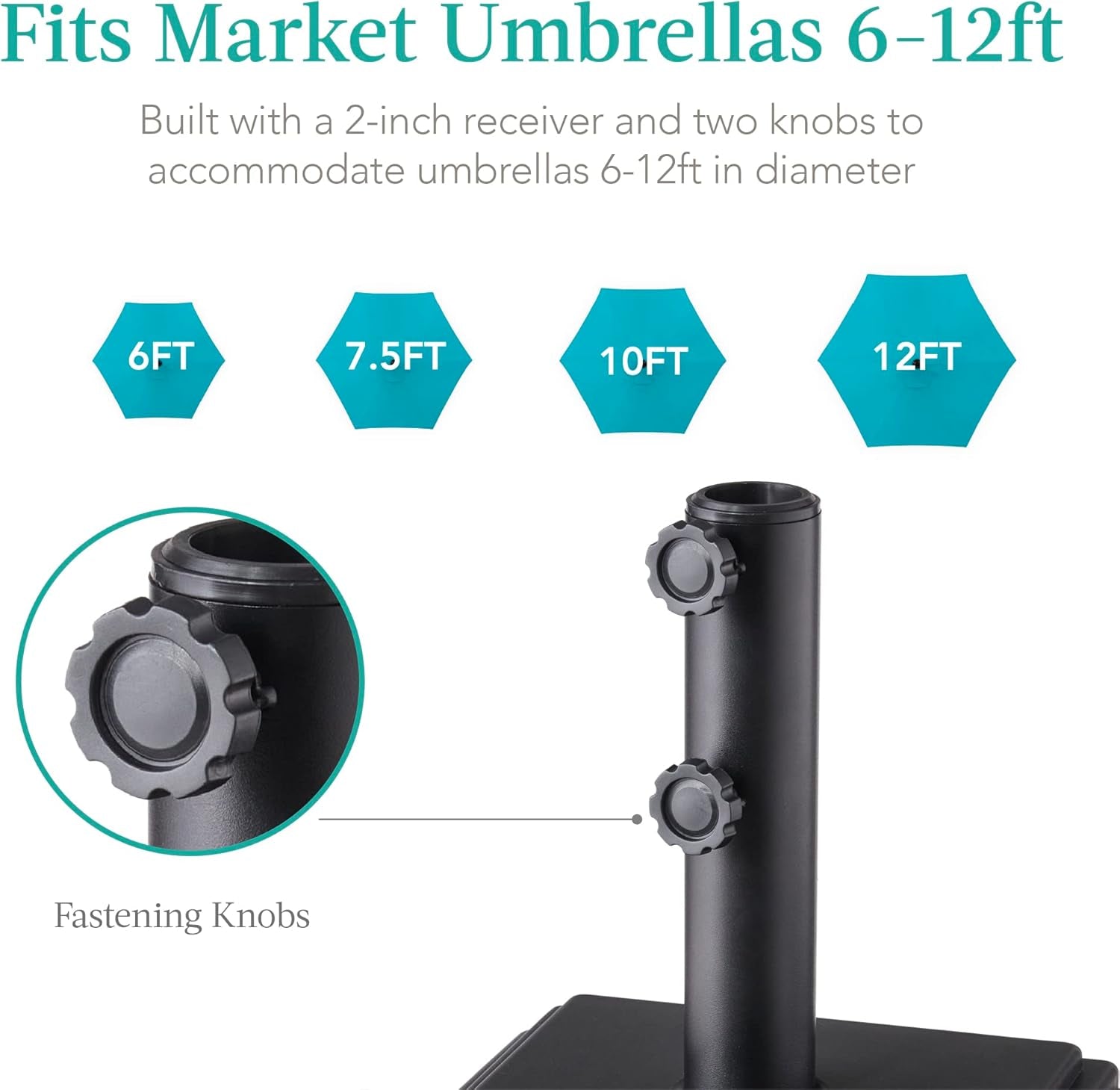 Fillable Mobile Umbrella Base, Heavy Duty Base, Square Tiered Market Stand for Patio, Deck, Outdoor W/ 4 Wheels, 2 Locks, 2 Knobs, 120Lb Capacity - Black