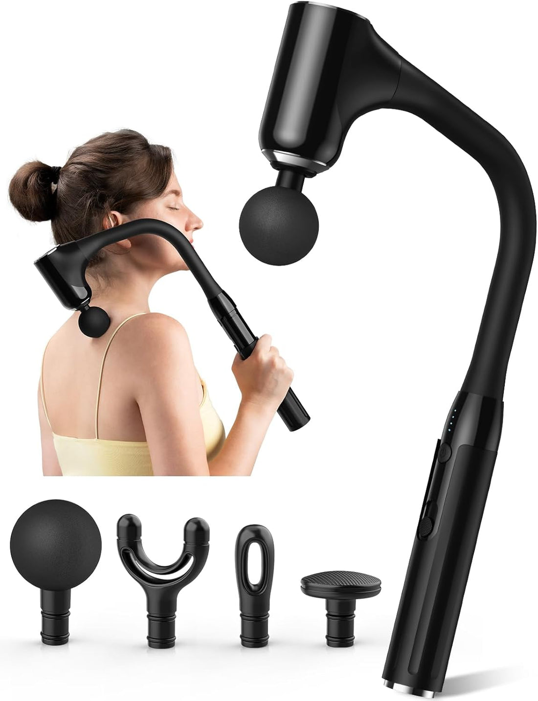 Massage Gun Deep Tissue - Back Massager for Pain Relief Deep Tissue with Extended Handle, 12MM Percussion Less-Shock Neck/Foot/Leg/Shoulder Massager, Infinitely Adjustable Speed &amp; 4 Replaceable Heads