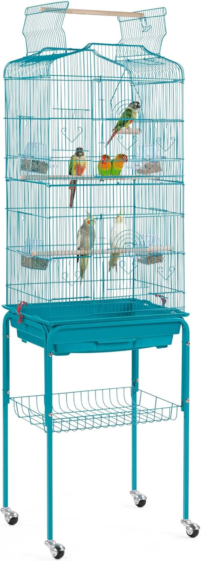 64-Inch Play Open Top Medium Small Bird Cage with Detachable Rolling Stand for Parrot Lovebirds Finches Canaries Parakeets Cockatiels Budgie Parrotlet Conures