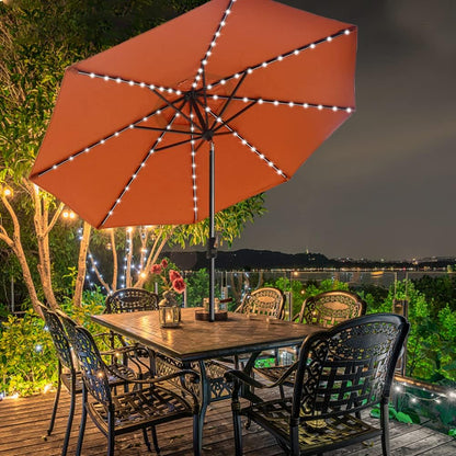 USA 10-Year-Non-Fading Solar 9Ft Market Umbrella with 80 LED Lights Patio Umbrellas Outdoor Table Umbrella with Ventilation,Rust