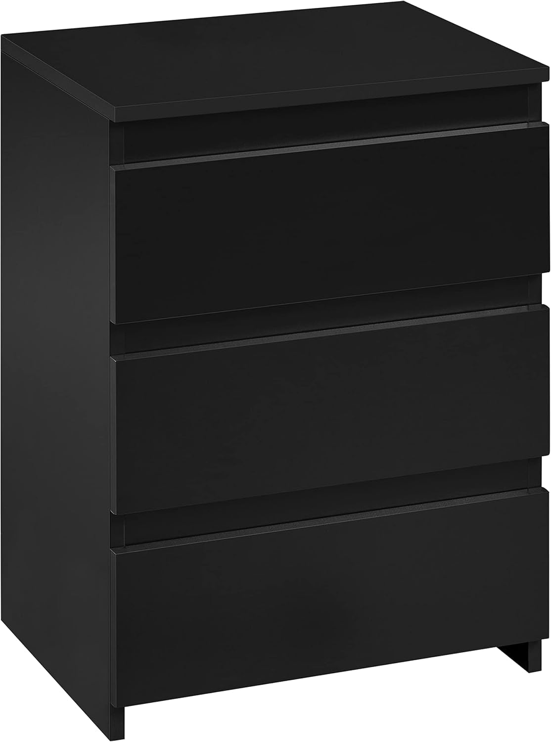 Nightstand with Drawer, 3 Drawers Bedside Table with Sturdy Base, Wood Bedside Cupboard Accent Table with Storage Space for Bedroom, Easy Assembly, Black